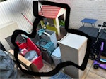 Miscellaneous Garden chair x 2, small microwave, small bins x4,  garden umbrella, small ottoman, dismantled wendy house SW11 - removed for £95