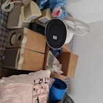 1 Dbl bed, 3 chairs + bags 1 x double bed, bags of old clothes/textiles, 3 speakers, 1 fan, gym mats, hand held hoover 3x small ikea dining chairs SE26 - removed for £150