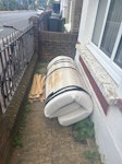Rolled KS mattress, bed slats A rolled up king size mattress with around 24 bed slats, both are mould damaged so need to be thrown. Can fit in a small car with the back seats down. SE6 - removed for £50