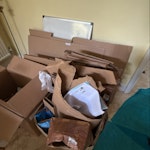 armchair, cardboard, household cardboard, armchair, plastic drawers, electric lights (3), 7 bags of household rubbish W4 - removed for £120