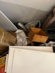 assortment of junk assortment of junk, a cabinet, a drawer, various type of general waste, inlc plastic waste, cardboard boxes, old curtain, etc pls see images L1 - removed for £90