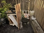 Kitchen counters, bookshelves Kitchen counters, bookshelves, small metal stool E8 - removed for £100