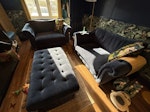 2 snuggler sofas, 1 foostall 2 blue cuddler sofas perfectly reuseable and 1 large footstall as part of a set. On the ground floor, drive way and access through the back door. KT16 - removed for £150