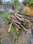old decking old decking, timber posts, sleepers. c.3x4m in size. in back garden, accessible by side passage KT2 - removed for £180