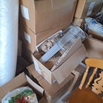 Cardbox, paper, some plastics Most cardbox jas been cit and pit into otjer cardbox for easy carrying. 2 or3 pieces kitchen accessories( reusable), 2 toilet seat cover EX24 - removed for £420