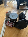 mixed rubbish one small bag of rubble, one bag of household waste, one recycling bag with cardboard, 3 thin wooden planks, one old (empty) metal tin, one bag electrical waste/wires SW8 - removed for £60