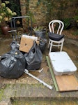 2 mattress, chair, waste bags 2 twin mattresses, 4 bags of waste, 3 bags garden waste, 2 pieces of wood, bike pump, gym equipment (dip bars), a chair, broken printer, plastic bin and a basket. we can put in front garden for you.  thank you. W4 - removed for £150