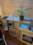 Table,shelves,microwave,rubish 3 book shelves. 1 kitchen table. 4 chairs, few bags, few smaller items of furniture N1 - removed for £150