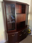 Large wooden display unit Comes apart into top and bottom section. Approx. 150cm wide and 190cm tall RG22 - removed for £60