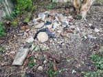 garden rubble - bricks etc Debris from base of old pergola - broken bricks, stones, concrete, broken paving slab BN26 - removed for £80
