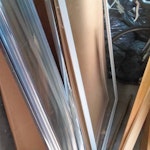 bags of rubble and door One timber basic door, 6 bags of rubble, 5 curtain rods, 1 plastic box, 2 plastic bins, 1 kitchen cupboard, 1 large picture frame, 4 timber plinths, no.4 small shelves, small miscellanous items, 1 small kitchen appliance, 1 bathroom cabinet with mirror, 1 folded shower pannel. N16 - removed for £155