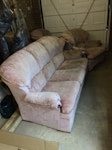 Sofa, 2 armchairs, footrest Three seat sofa and two matching armchairs, with footstool/storage. Gplan, all with labels for fire resistance. All very good condition. MK45 - removed for £150