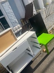 IKEA, broken tv, and some bags A light but assembled ikea dresser (worn), a broken down and non functional ikea wardrobe, a broken Samsung frame tv, two bags of junk, a short table. W4 - removed for £95
