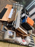 shed, cardboard shelves Dismantled shed, shelves x2, plastic drawers, cardboard and a couple of bags of rubbish PR25 - removed for £150