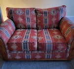 A pair of two-seater sofas A pair of two-seater sofas. Fire-rated labels. Some stains. Some tears. Belonged to previous tenant. Need clear to make space.
space. PO4 - removed for £125