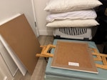 pillows, carrier, gym mat 3 pillows, 1 dog carrier medium size that can be reused, 1 gym mat never used, few frames / drawing board SL6 - removed for £80