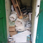 Carpet rolls, old floor boards Waste from flooring renovation, stored inside a shed. Old carpets, old floor boards, off cuts of the new floor boards, plus one wooden crate that delivered the new boards. Easy access from the shed to the main road (no gates). Small van probably needed because of the crate but a car may be OK if the crate can be disassembled somehow. NW6 - removed for £100
