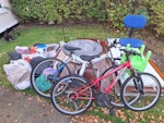 Various: doors, DIY, gen. rub. Various: 
- internal doors ×8 
- pedal bikes ×2 
- small furnitures (desk chair, small table, etc) 
- mixed DIY waste materials (unused plaster, skirting, tiles, etc) 
- general rubbish CR7 - removed for £120