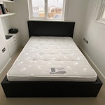 King size mattress + bed frame Excellent condition bed frame that can be dismantled. Good condition mattress that can be reused. W2 - removed for £0