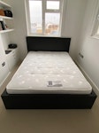 King size mattress + bed frame Excellent condition bed frame that can be dismantled. Good condition mattress that can be reused. W2 - removed for £0