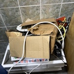 Waste removal 1x blue chair
1x FOBT stool
1x customer stool
1x coupon dispenser
1x wooden shelf
12x metal feet brackets
4x cardboard boxes
1x broken ceiling tile
2x white light boxes
Several wires
2x old folders SE22 - removed for £90