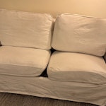 Two seater sofa bed White double sofa bed available for collection from Stockwell.
The sofa bed mechanism can removed for transportation, but it is still very heavy and you will need at least two strong people to carry it and a small van. Located in a basement flat, so you will only need to carry it up one short flight of stairs.
Dimensions are 90x75x200cm (dxhxw) SW8 - removed for £120