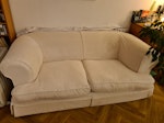 Sofa 3 seater chesterfield sofa, loose covers. feather-filled cushions.
Dimensions approx 190 cms wide, 110 cms deep, 66 cms high + feet 4 cms. N16 - removed for £115