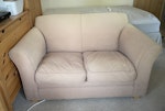 2 seater sofa small 2 seater sofa approx size height 72cm, depth 85cm, width 135cm. very sunfaded so not really suitable for reuse. ST5 - removed for £75
