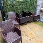 Chairs, tables, bins 8 plastic garden chairs
2 plastic garden tables
2 x metal bins
3 x wheelie office chairs
1 x half an umbrella stand/weight
2 drain rods W1 - removed for £125
