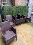 Chairs, tables, bins 8 plastic garden chairs
2 plastic garden tables
2 x metal bins
3 x wheelie office chairs
1 x half an umbrella stand/weight
2 drain rods W1 - removed for £125