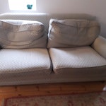 Two sofas Two sofas, one measuring 1 meter 86 wide, 92 cm tall; the other measuring 1 meter 63 by 1 meter 5 cm . RH16 - removed for £143