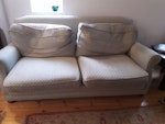 Two sofas Two sofas, one measuring 1 meter 86 wide, 92 cm tall; the other measuring 1 meter 63 by 1 meter 5 cm . RH16 - removed for £143