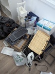 Household waste Broken kettles, paper, broken clothes horse, old bags, broken computer keyboards, MDF shelves, general bric a brac SW16 - removed for £71