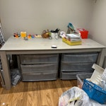 large grey table Large long grey table, in readable condition, but one small crack - see photos.
legs unscrew for easier removal. WD17 - removed for £71