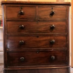 chests and sewing centre Large mahogany chest of drawers. Some damage, 1 broken drawer knob. No keys.
2 pine chest of drawers, scuffed in a few areas.
Small pine bedside “unit”. marked on top.
Mahogany Horne sewing centre. Fair condition, but has a broken castor and lifting mechanism needs attention. BA12 - removed for £180