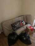 household rubbish half of a sofa, 1 broken ottoman bed (now empty), 8 black bags of rubbish, 2 wooden drawer frames (no draws) WS4 - removed for £186
