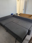 IKEA Friheten Sofabed Might need deconstructing to fit down the staircase.
3 cushions included.
Some stains on fabric, end piece slightly bent. SW9 - removed for £0