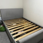 King Size Bed Frame King size bed frame from Dreams Beds, in good condition. The frame is solid and sturdy, featuring a modern upholstered fabric design with a comfortable headboard. It comes with built-in storage drawers under the bed, which are very practical for storing clothes, bedding, or extra items.
Strong wooden slats provide good mattress support. £60 LS6 - removed for £71