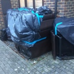 5 seat corner sofa 5 seat corner sofa, split down into its parts- covered to keep as dry as possible. Van / vehicle can reverse up to low fence (14”) and load direct into - approx 3m Fromm
waste location. RG4 - removed for £130