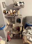 cat tree cat tree barely used … multiple shelves and fluffy material with scratch poles B31 - removed for £52