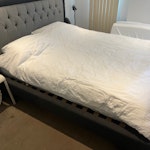 Mattress and bed frame King size mattress + bed frame. Collect from apartment (with elevator access).
Will need help dismantling the bed frame, just needs allen keys. N1 - removed for £130