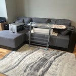 L shaped sofa+microwave, board L 3 seatedshaped sofa disassembled 1 microwave,ironing board, disassembled coffee table and bathroom cupboard drying rack EN2 - removed for £0