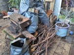 Wooden sleepers, garden waste Rotten wooden sleepers, bagged up garden waste and a few wooden branches E3 - removed for £156