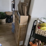 mixed items and boxes flat cardboardboxes, toilet seat,shower rail, small mirror and big suitcase N3 - removed for £71