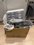 3 boxes of household items Plastic boxes, set of knives, home studio lighting, tumblers, coat hangers, miscellaneous kitchen equipment etc. SW11 - removed for £78