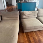 L-Shaped Couch Old L-shaped couch, not very heavy and separates into two sections. Pick up from street. SE16 - removed for £104