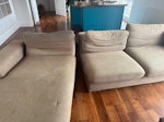 L-Shaped Couch Old L-shaped couch, not very heavy and separates into two sections. Pick up from street. SE16 - removed for £104