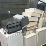 wardrobe, freezer, plastic 1 ikea wardrobe dismantled
1 Bosch freezer and draws
1 under counter drinks cooler
2 plastic pedal bins
1 end table
1 broken clothes dryer
short length of lino SM5 - removed for £130