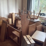 Furniture bookcases, drawrers, chests - some reusable but some essentially wood scrap IG7 - removed for £162