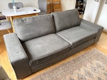 3 seater sofa, 2 armchairs Good condition used three seater grey sofa, a few marks from wear but still very useable. Will probably need dismantling to get out of flat. Two cream armchairs in poor condition. One missing a foot. May be able to be reused with reupholstery and repair. SE15 - removed for £97